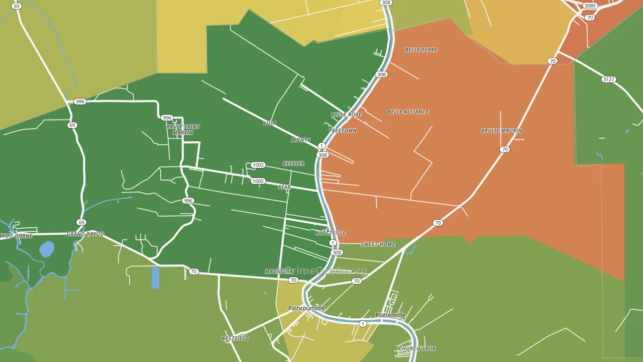 Belle Rose, LA Map of Arson Rates