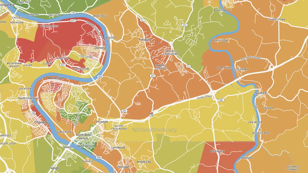 Belle Vernon, PA Map of Arson Rates