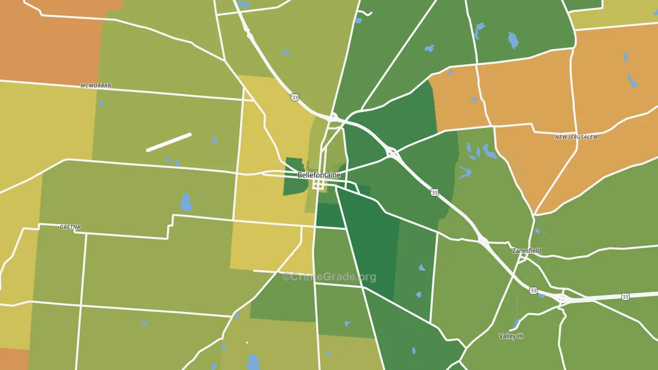 Bellefontaine, OH Map of Arson Rates