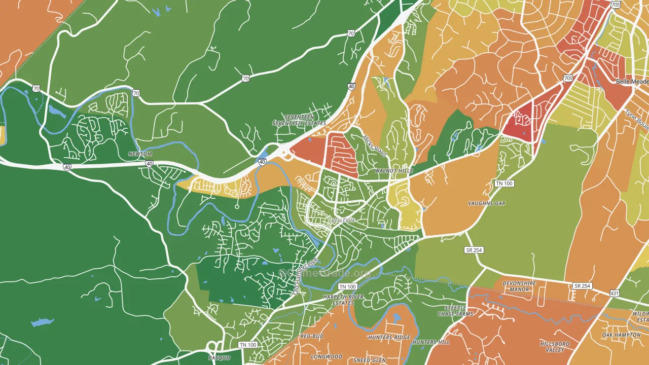 Bellevue, Nashville, TN Map of Arson Rates
