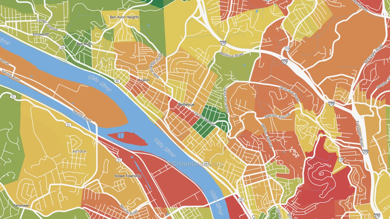 Bellevue, PA Map of Arson Rates