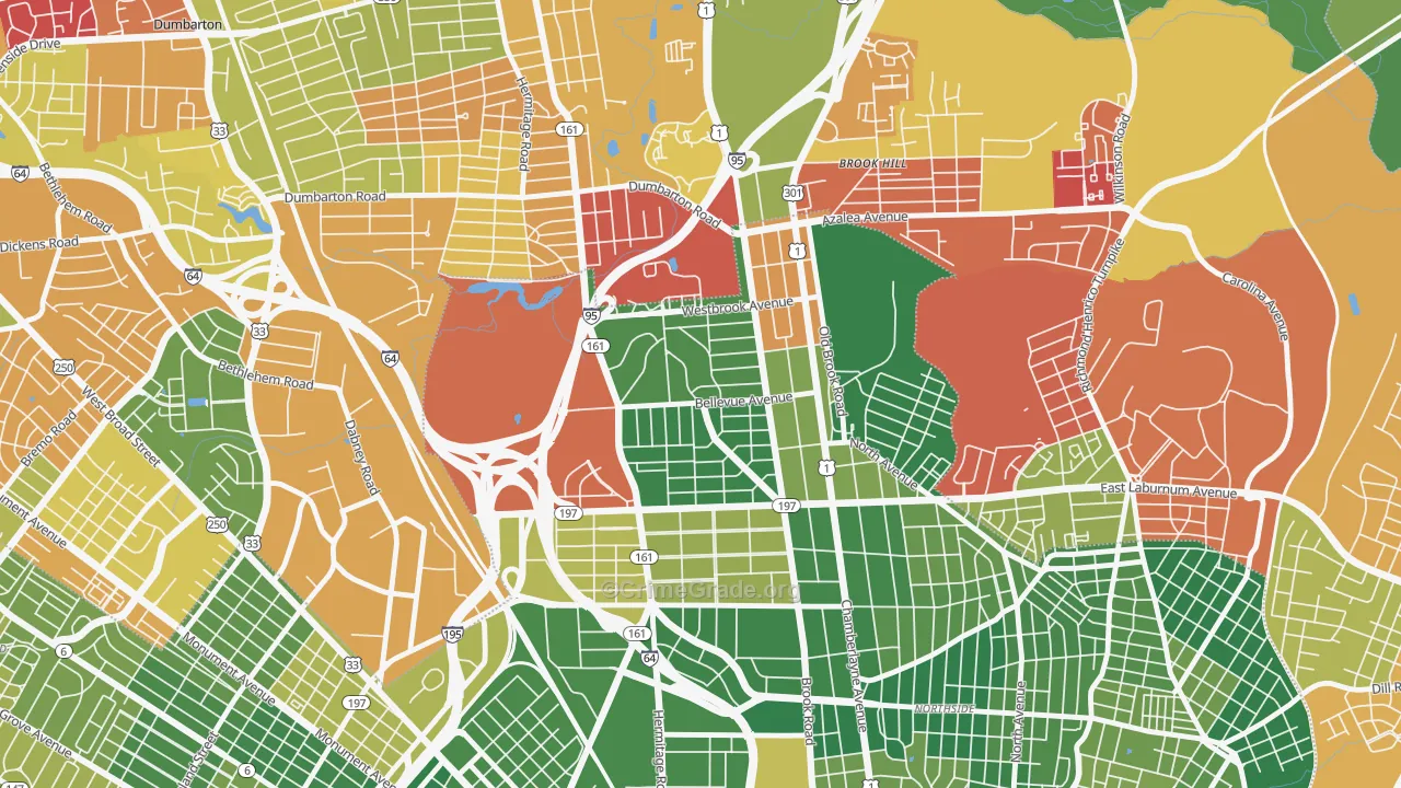 Bellevue, Richmond, VA Map of Arson Rates