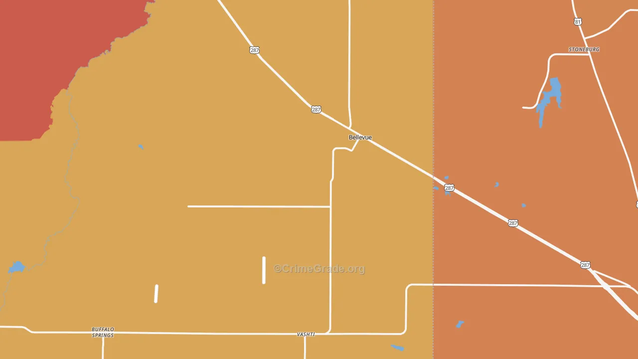 Bellevue, TX Map of Arson Rates