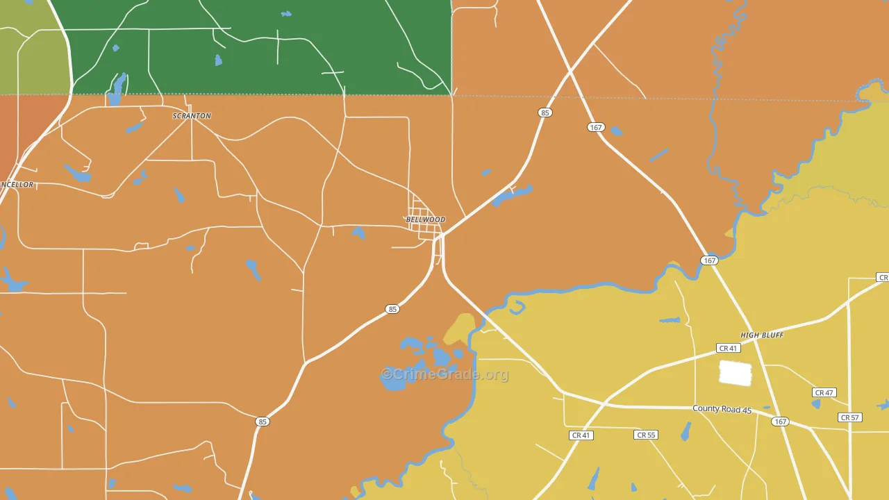 Bellwood, AL Map of Arson Rates