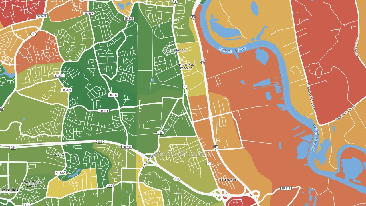 Bellwood, VA Map of Arson Rates