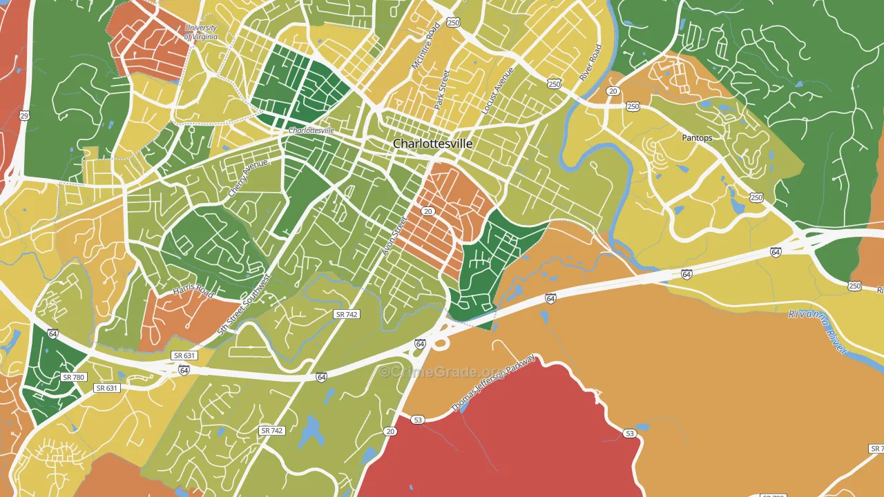 Belmont-Charlottesville, Charlottesville, VA Map of Arson Rates