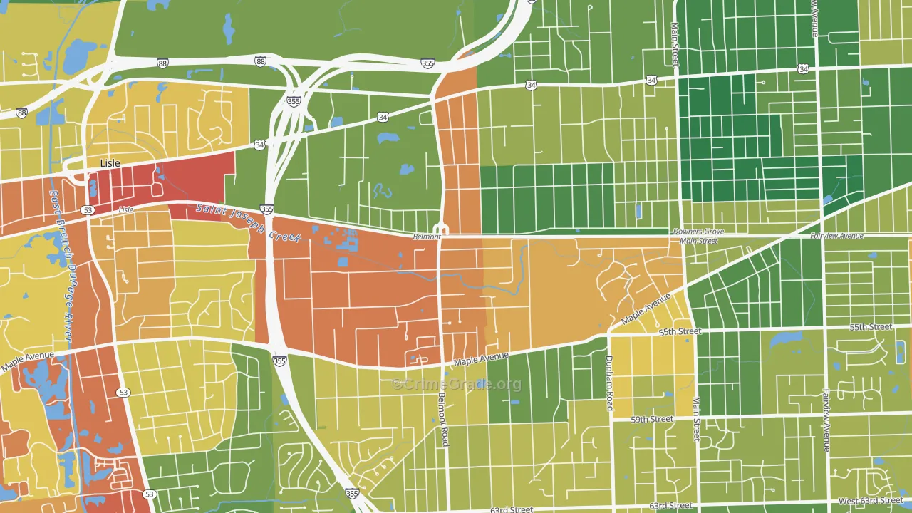 Belmont, Downers Grove, IL Map of Arson Rates