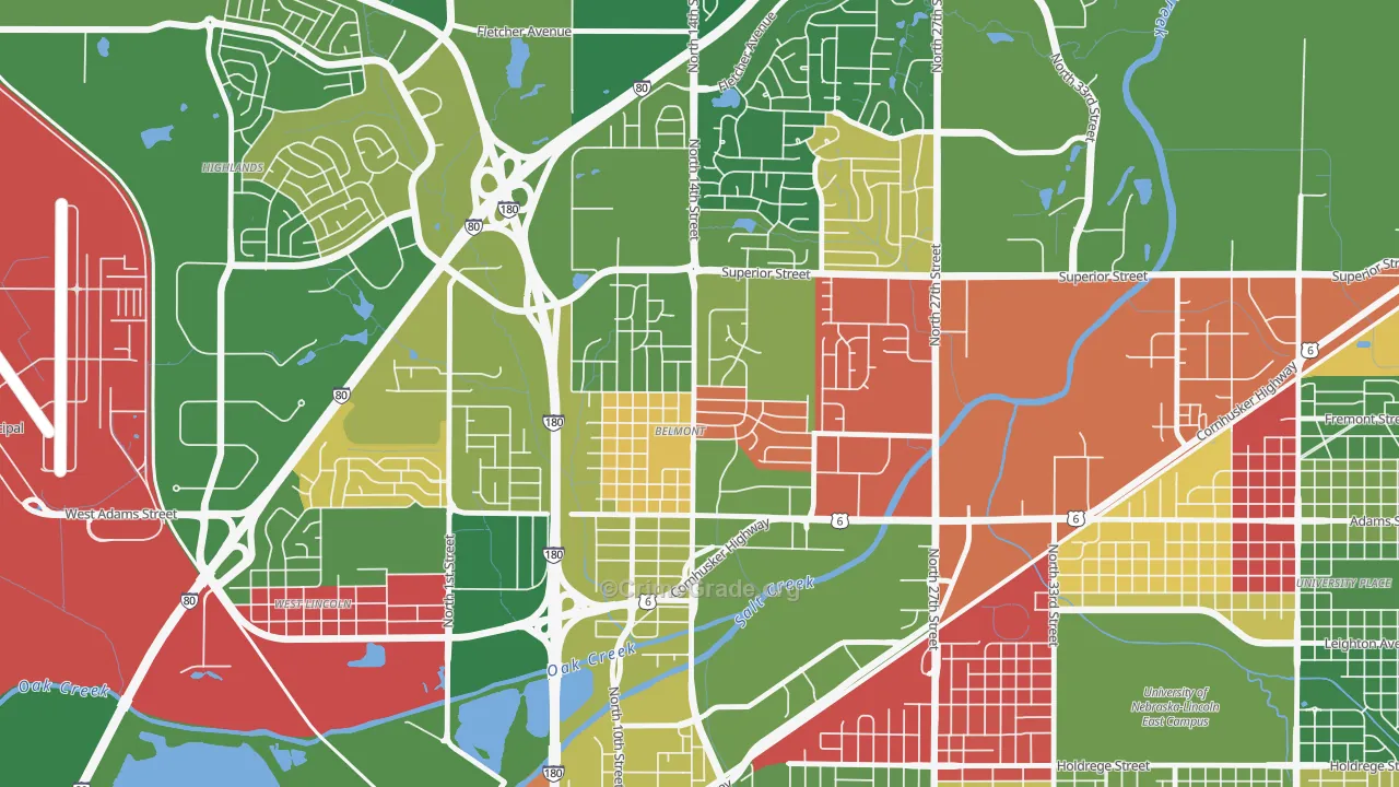 Belmont, Lincoln, NE Map of Arson Rates