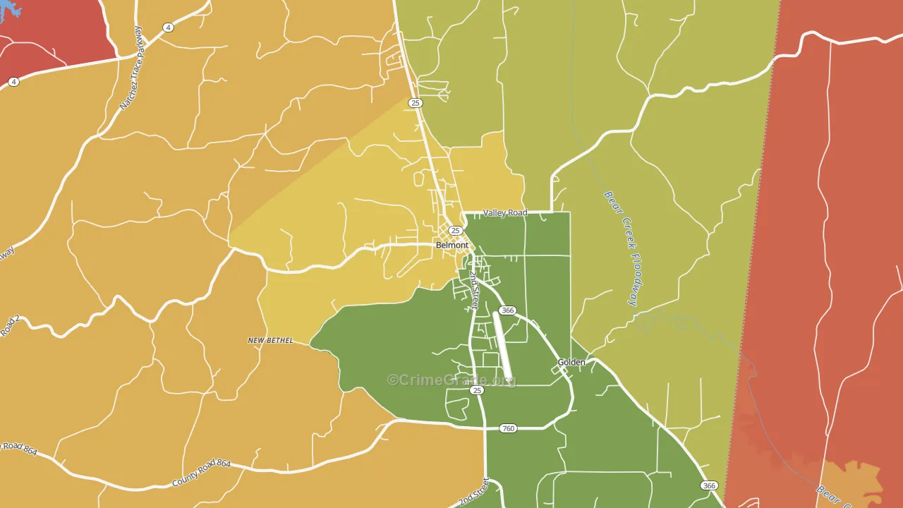 Belmont, MS Map of Arson Rates