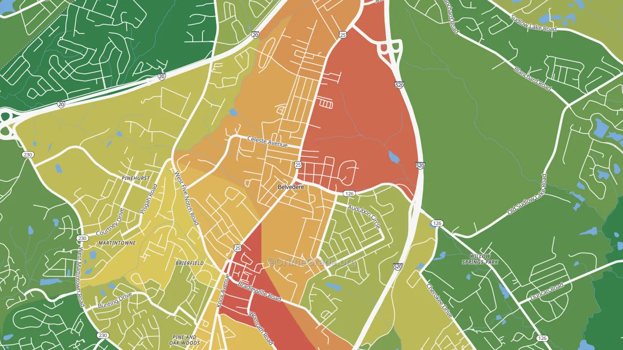 Belvedere, SC Map of Arson Rates