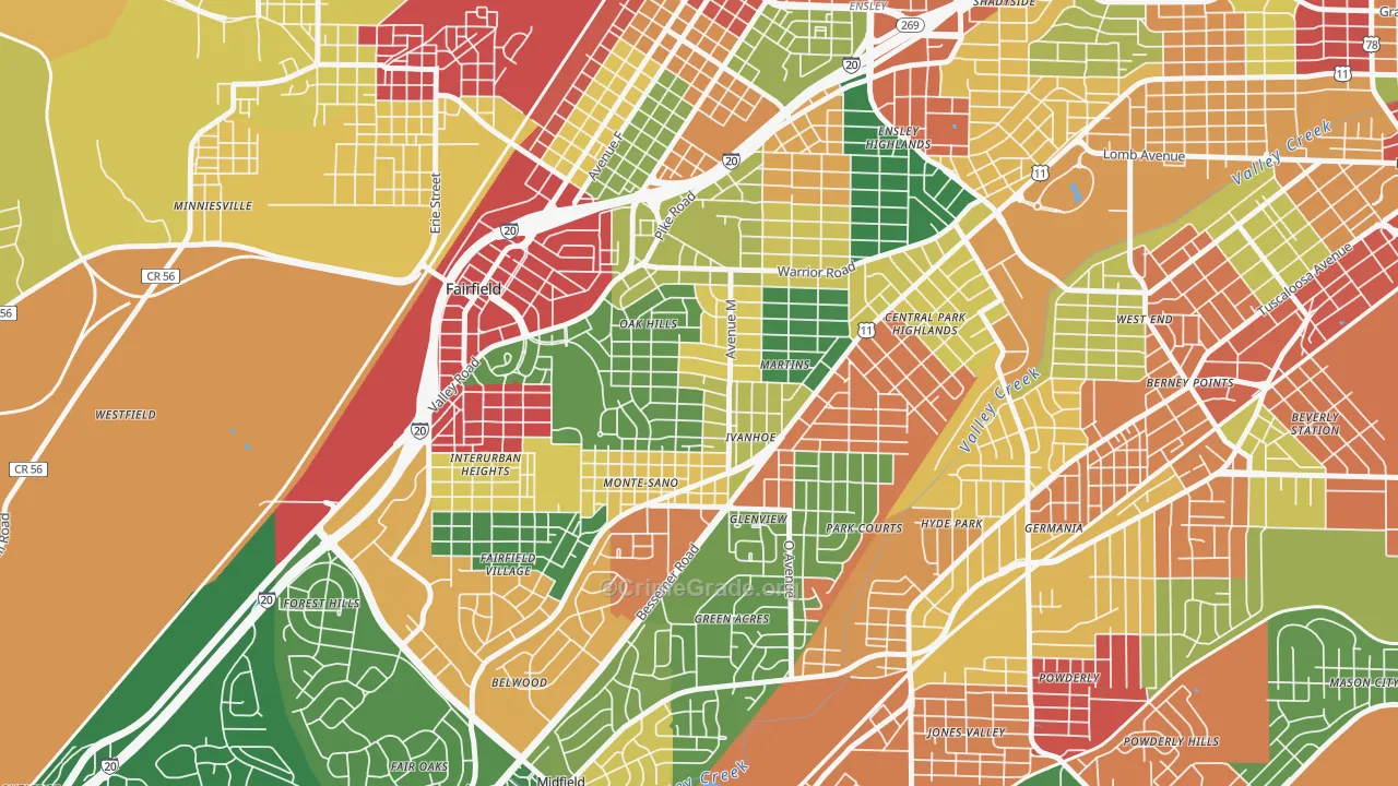 Belview Heights, Birmingham, AL Map of Arson Rates