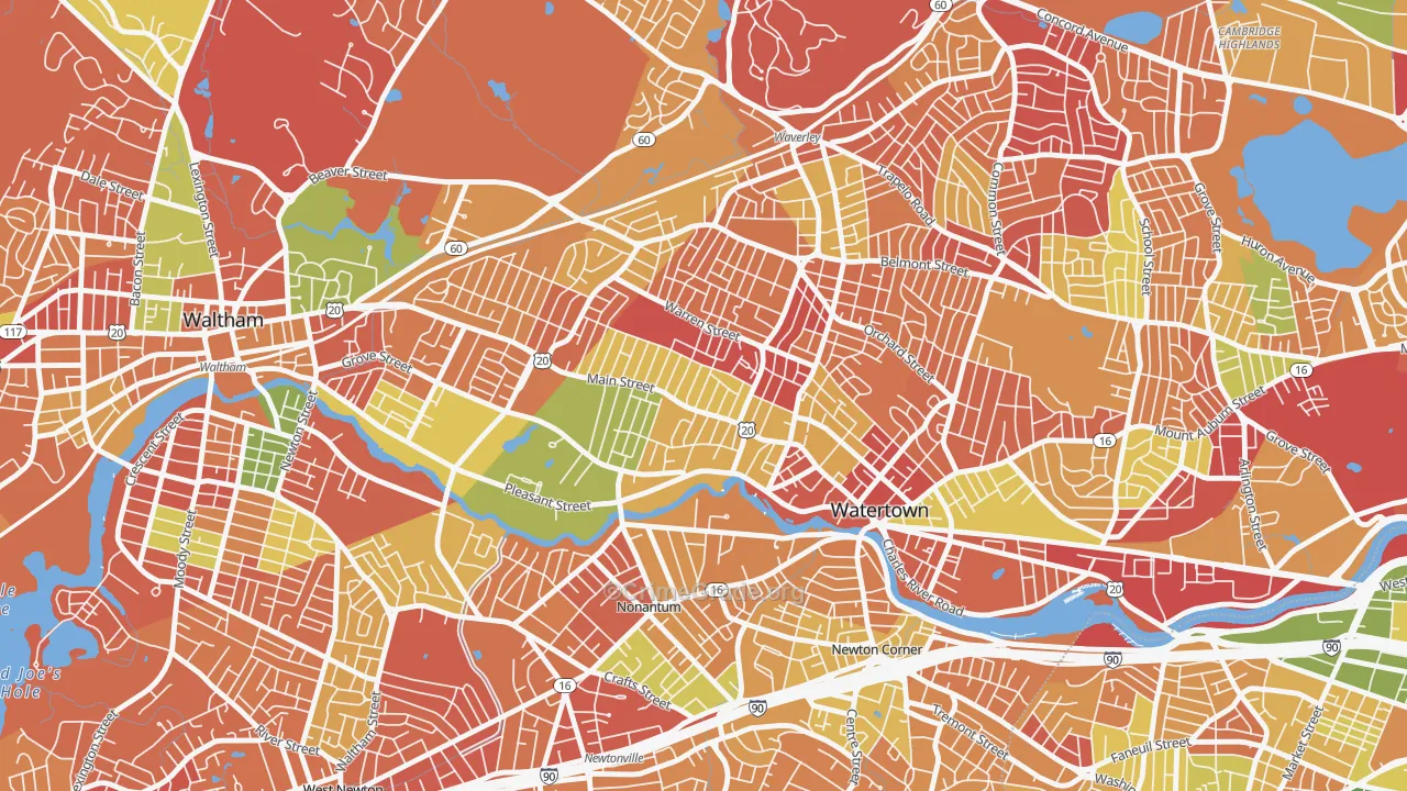 Bemis, Watertown Town, MA Map of Arson Rates