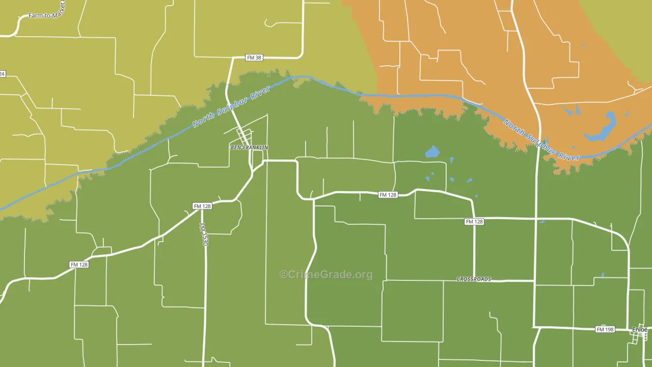 Ben Franklin, TX Map of Arson Rates