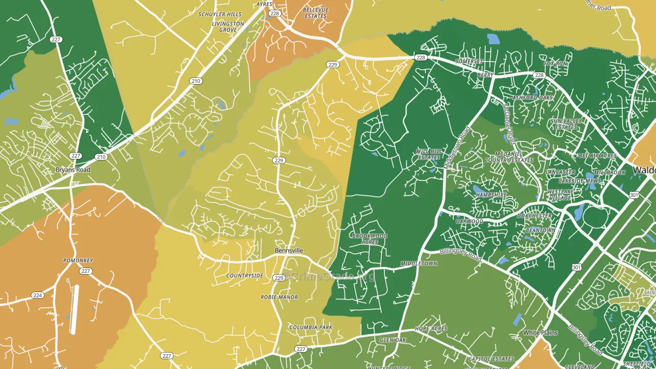 Bensville, Waldorf, MD Map of Arson Rates
