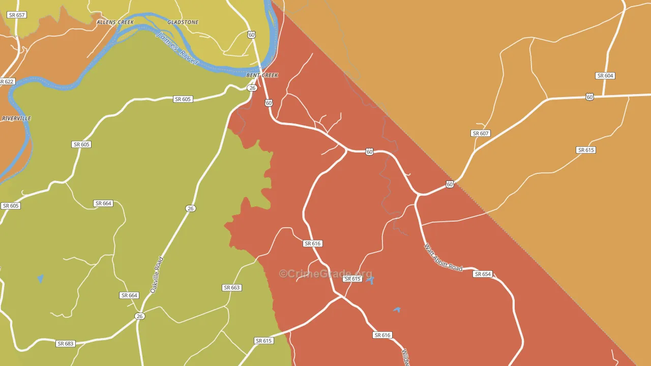 Bent Creek, VA Map of Arson Rates