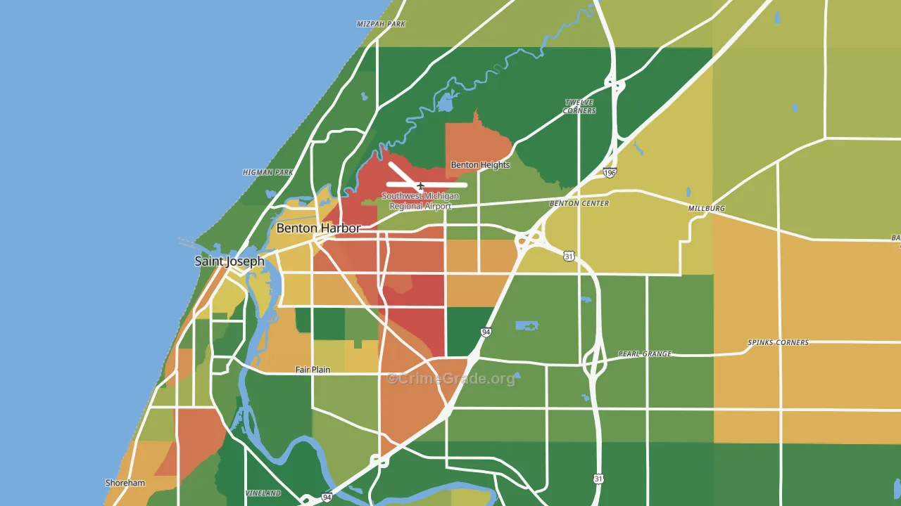 Benton Harbor, MI Map of Arson Rates