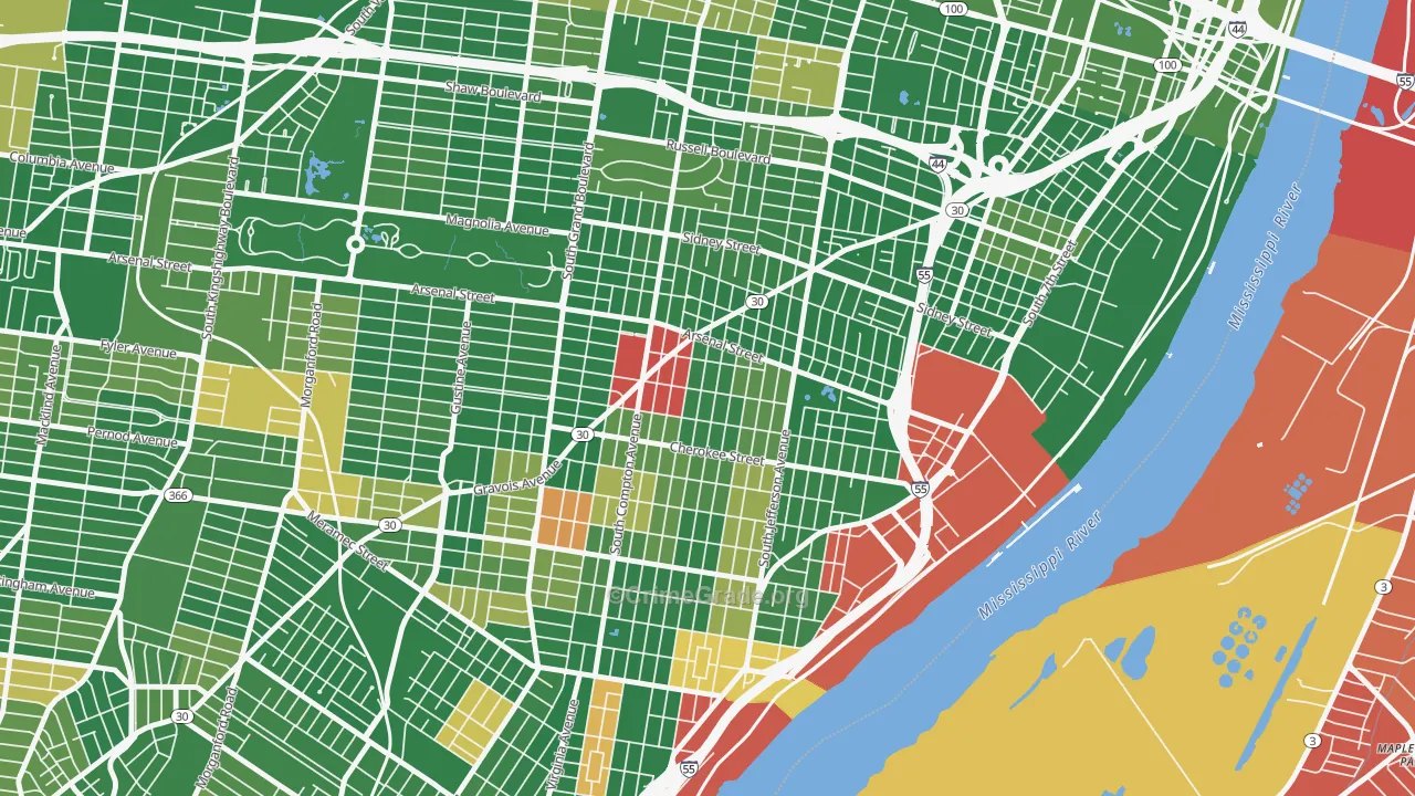 Benton Park West, St. Louis, MO Map of Arson Rates