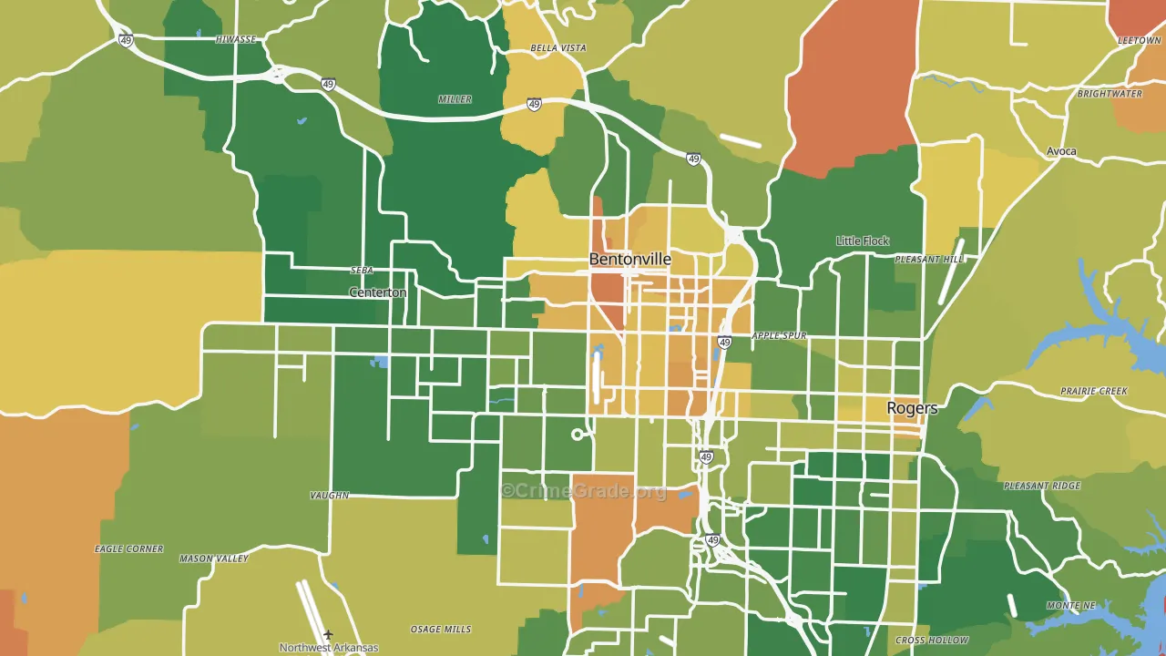 Bentonville, AR Map of Arson Rates