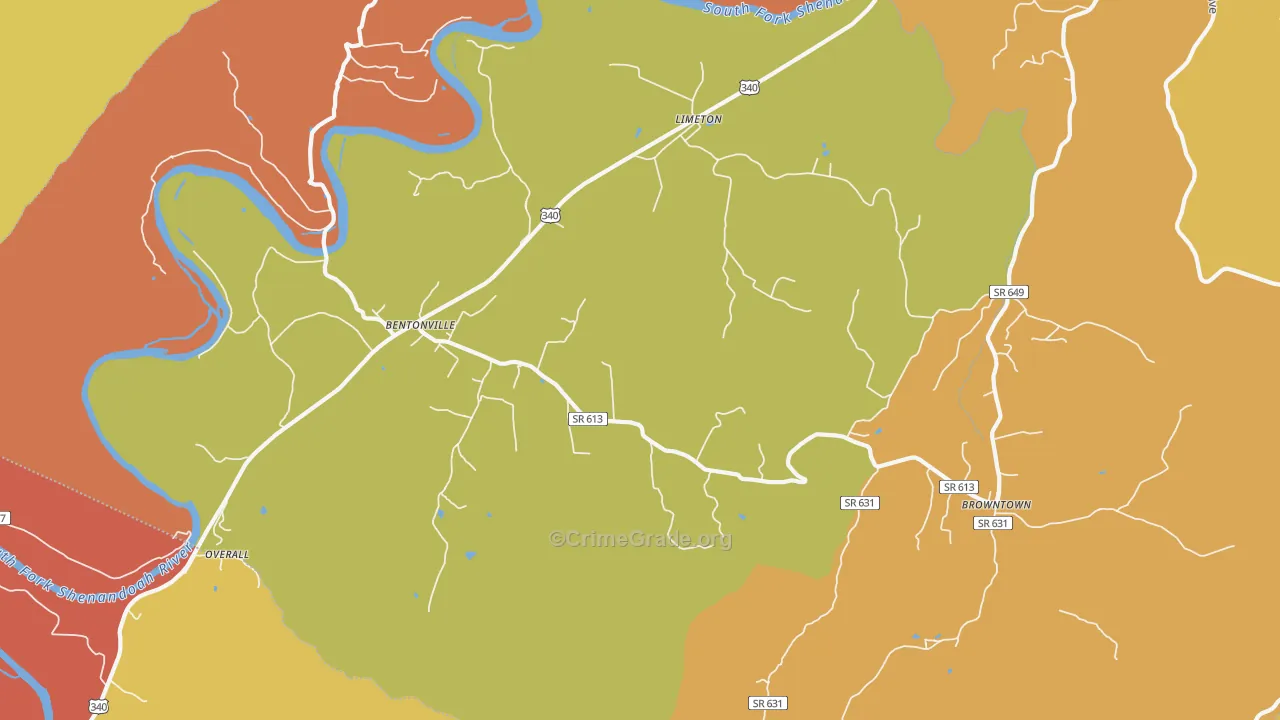 Bentonville, VA Map of Arson Rates