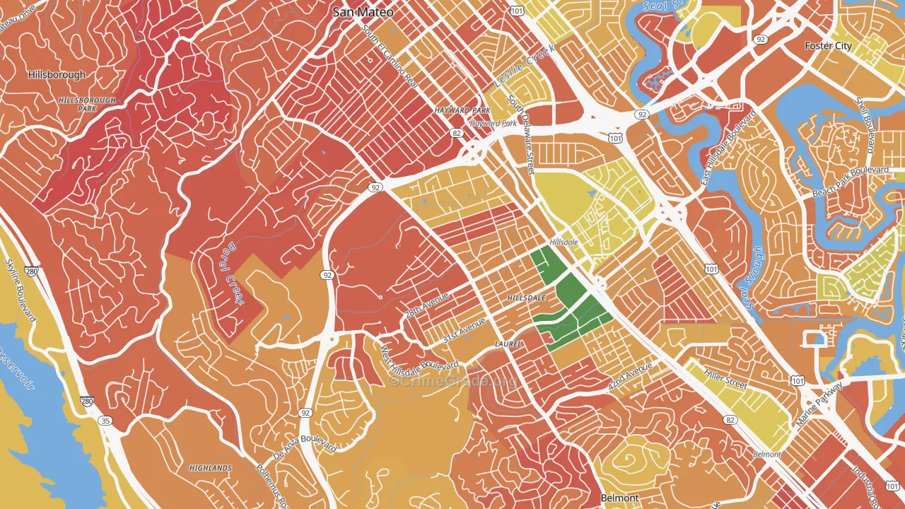 Beresford, San Mateo, CA Map of Arson Rates