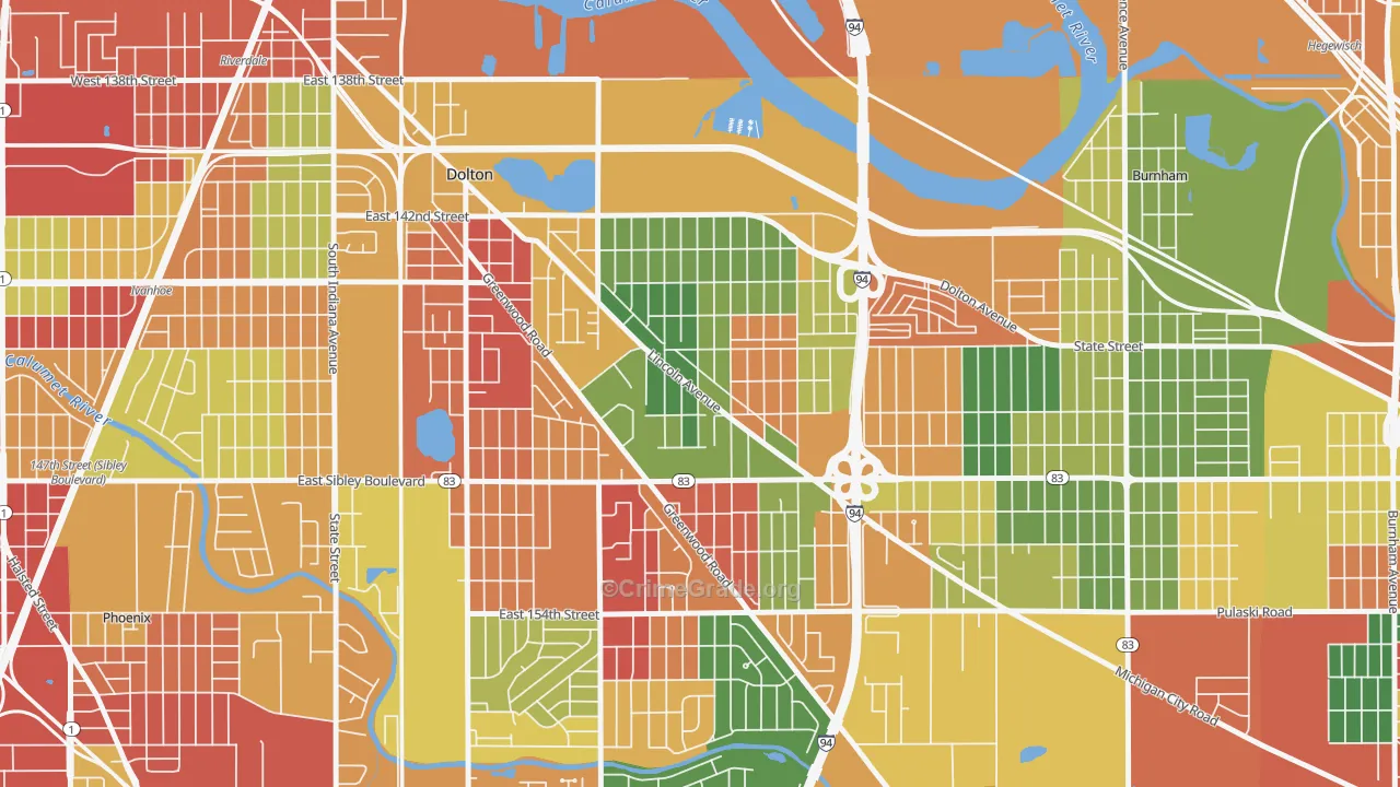 Berger, Dolton, IL Map of Arson Rates