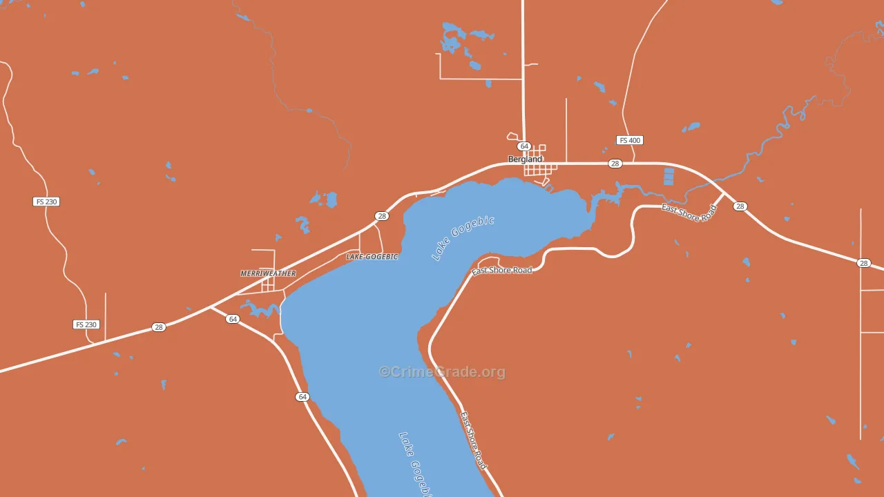 Bergland, MI Map of Arson Rates