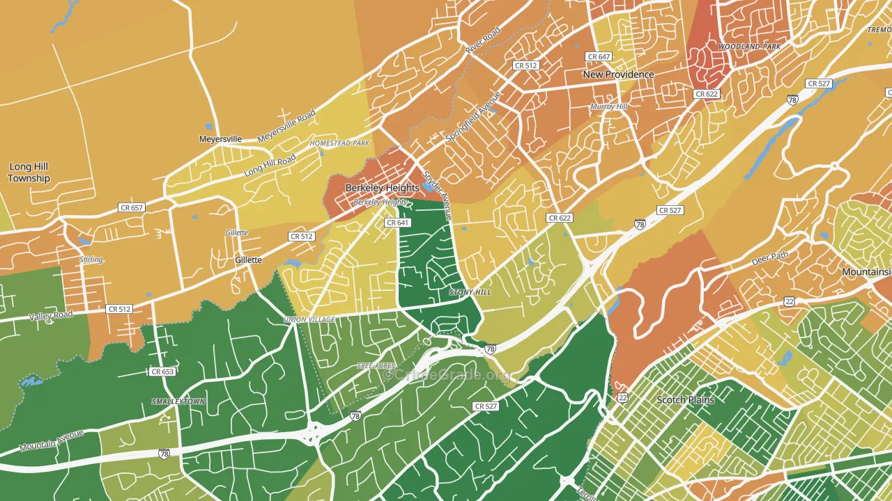 Berkeley Heights, NJ Map of Arson Rates