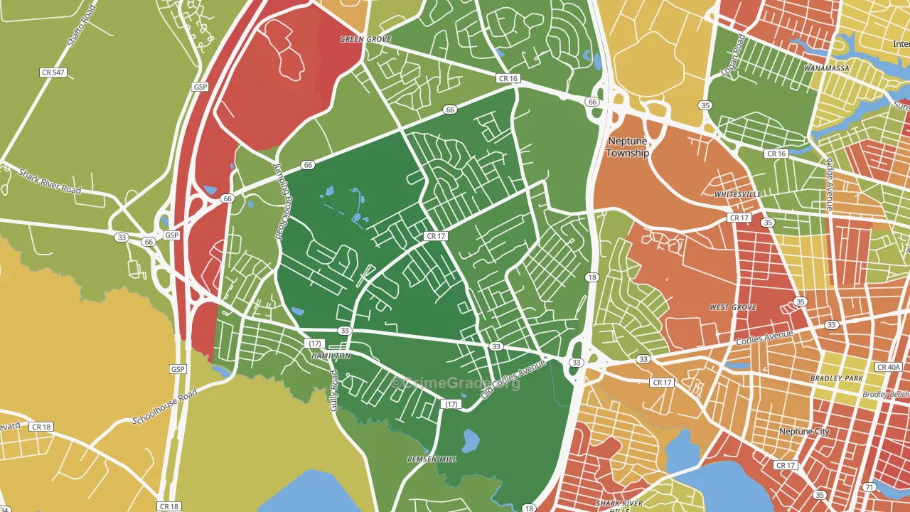 Berkley Estates, Neptune, NJ Map of Arson Rates