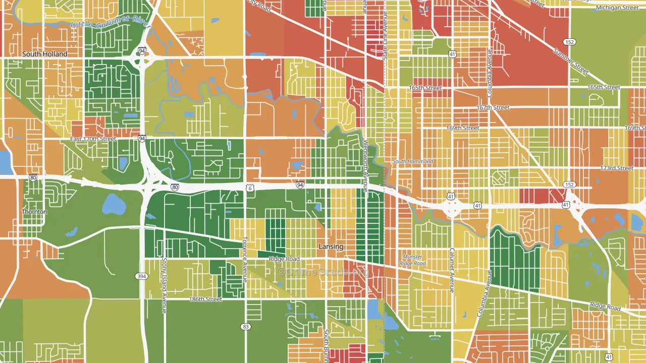 Bernice, Lansing, IL Map of Arson Rates