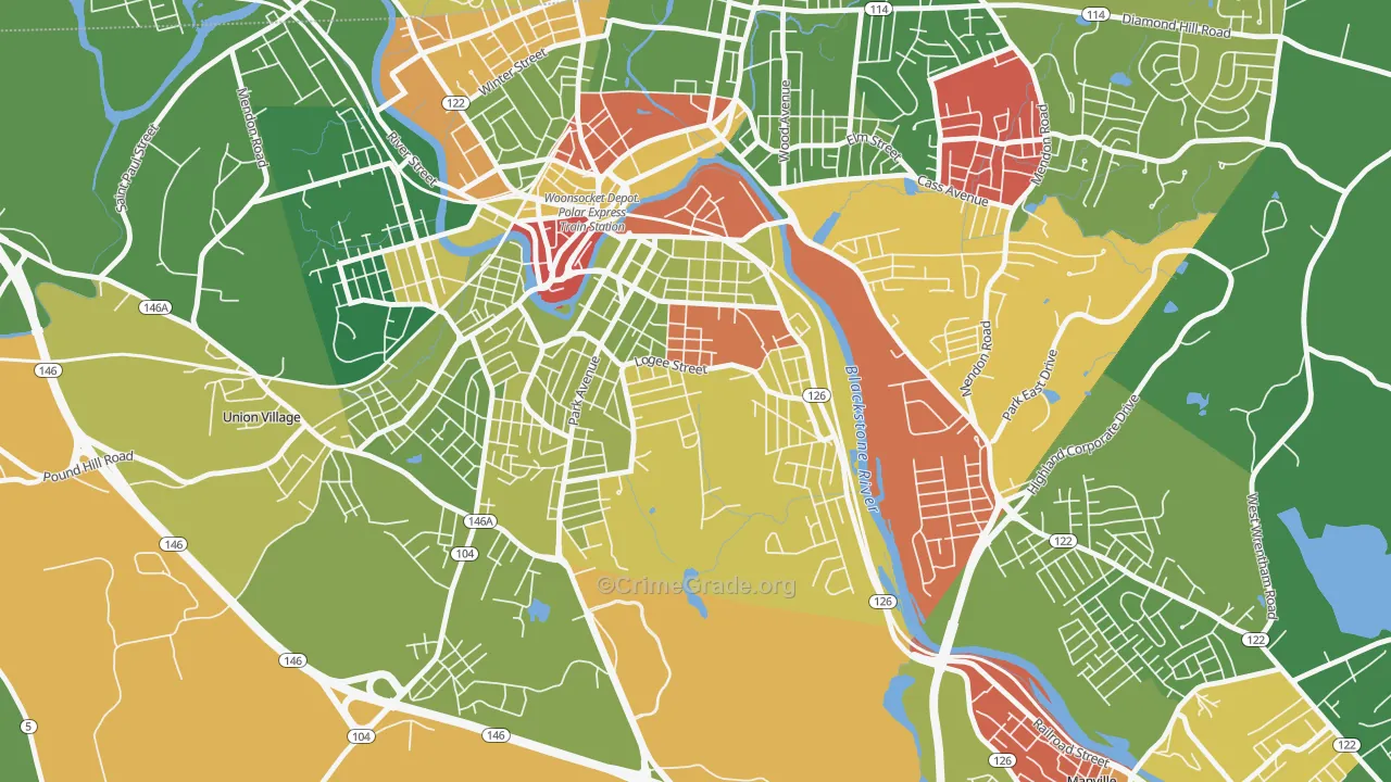 Bernon Heights, Woonsocket, RI Map of Arson Rates