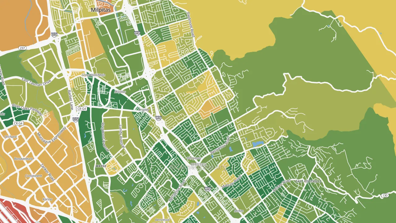 Berryessa, San Jose, CA Map of Arson Rates
