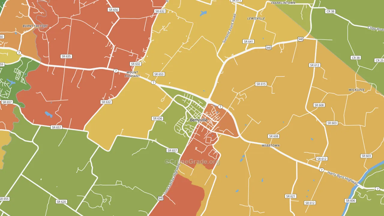 Berryville, VA Map of Arson Rates