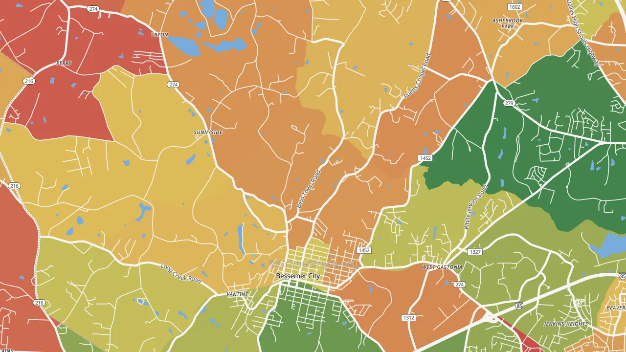 Bessemer City, NC Map of Arson Rates