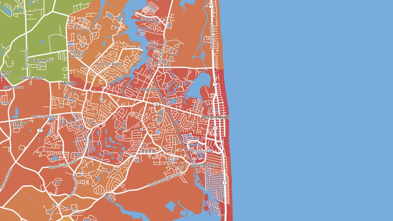 Bethany Beach, DE Map of Arson Rates
