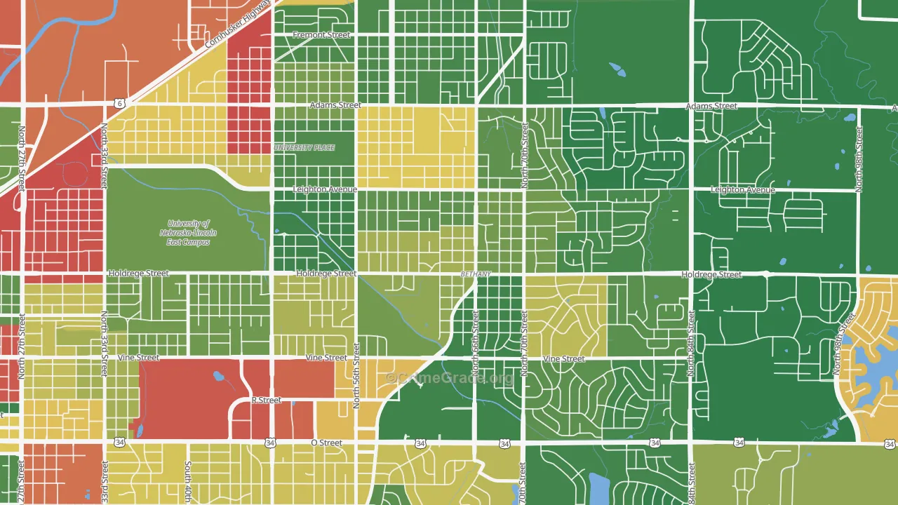 Bethany, Lincoln, NE Map of Arson Rates