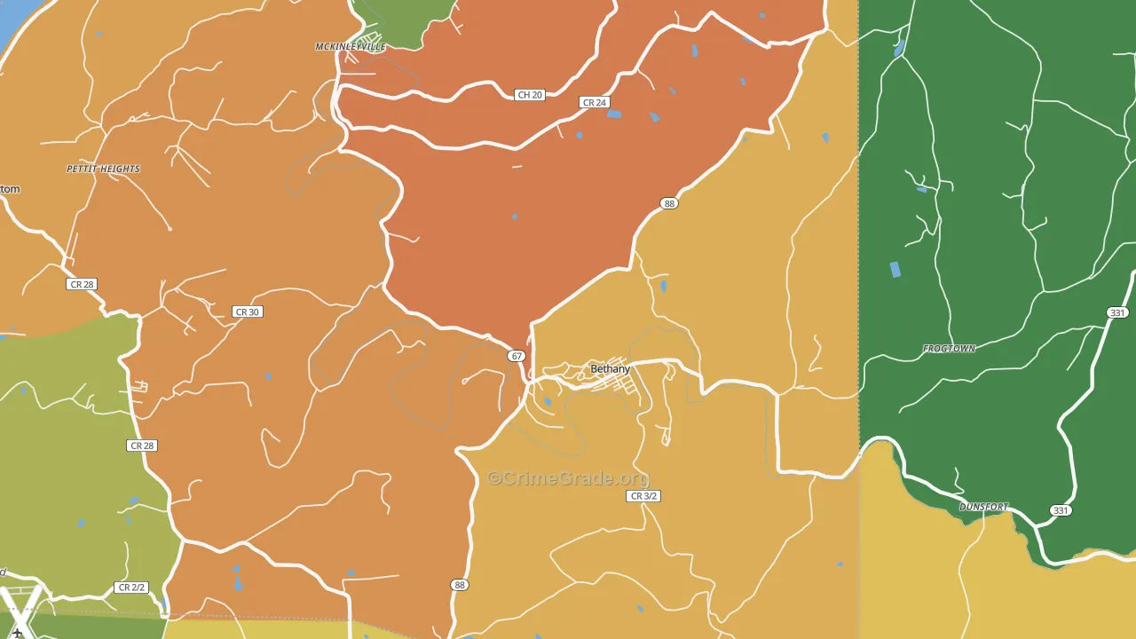 Bethany, WV Map of Arson Rates