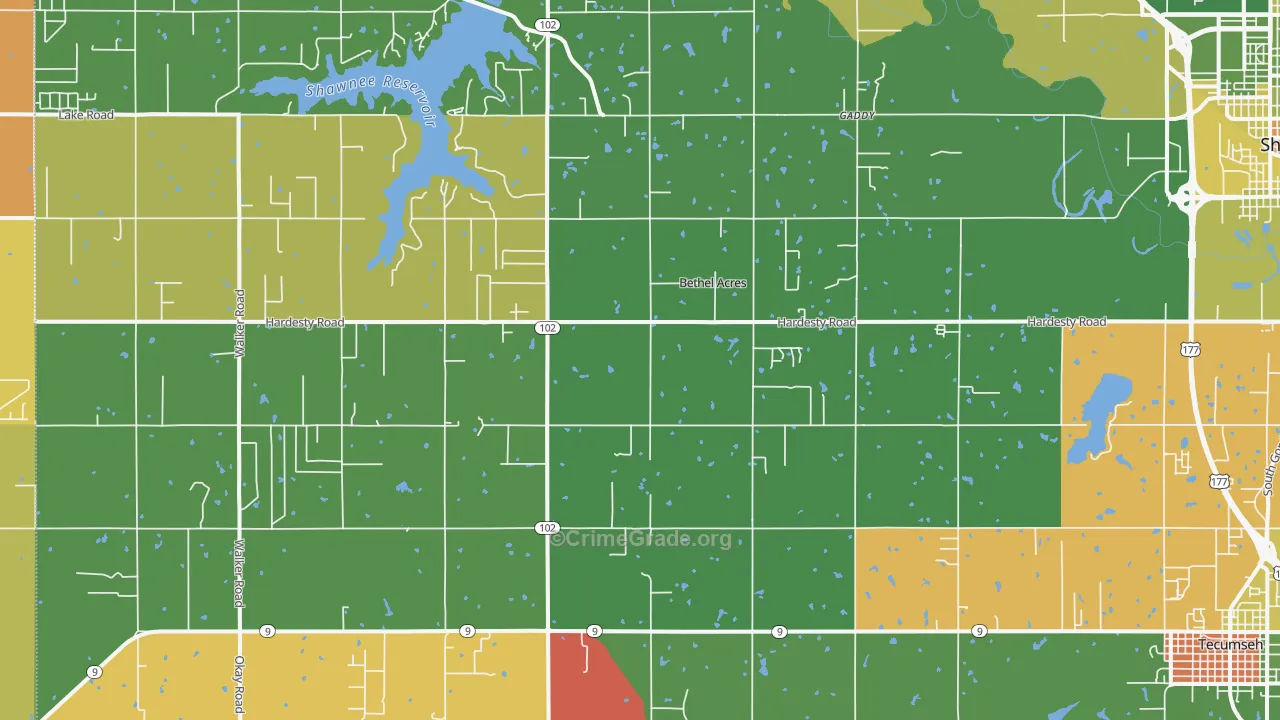 Bethel Acres, OK Map of Arson Rates