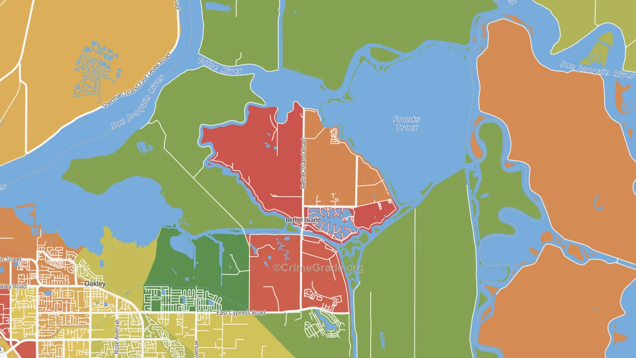 Bethel Island, CA Map of Arson Rates