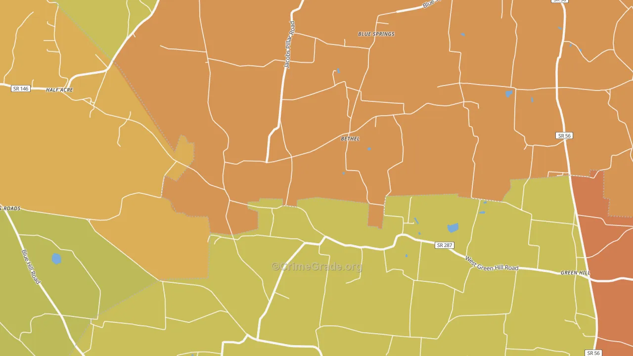 Bethel, TN Map of Arson Rates