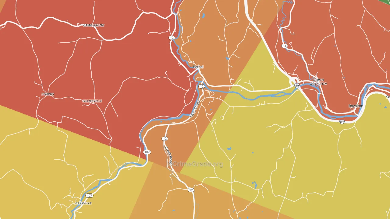Bethel, VT Map of Arson Rates