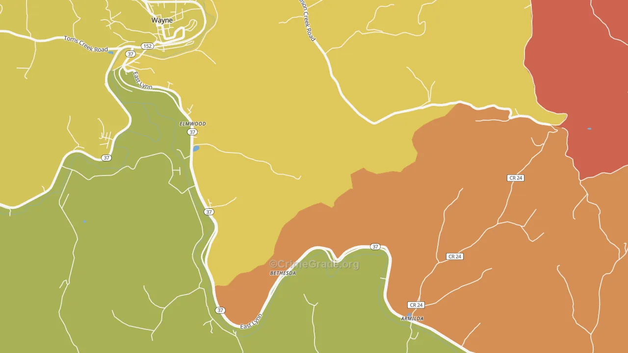 Bethesda, WV Map of Arson Rates