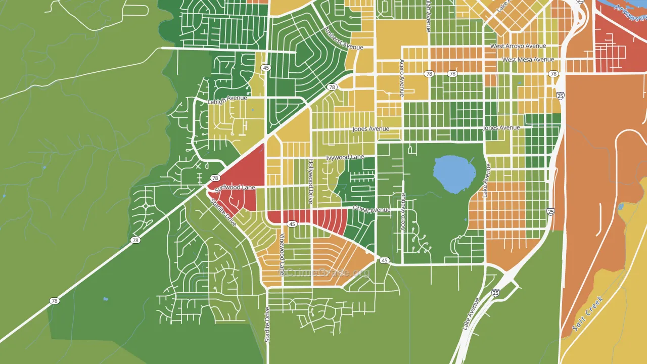 Beulah Heights, Pueblo, CO Map of Arson Rates