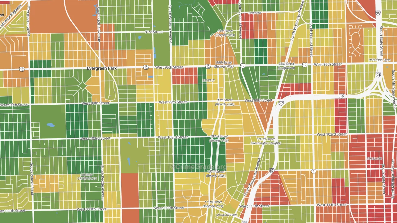 Beverly, Chicago, IL Map of Arson Rates