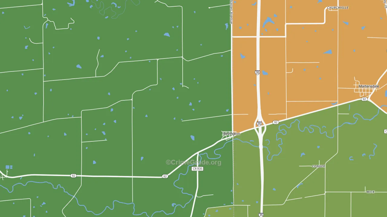 Bevington, IA Map of Arson Rates