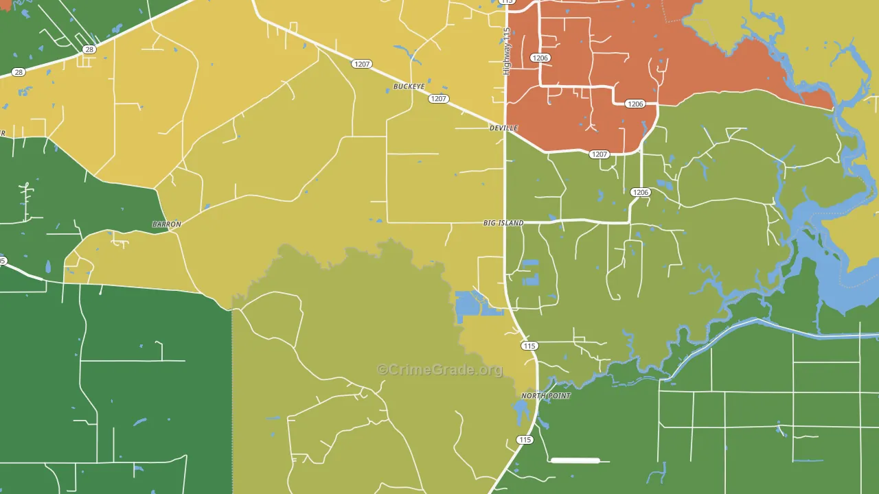 Big Island, LA Map of Arson Rates
