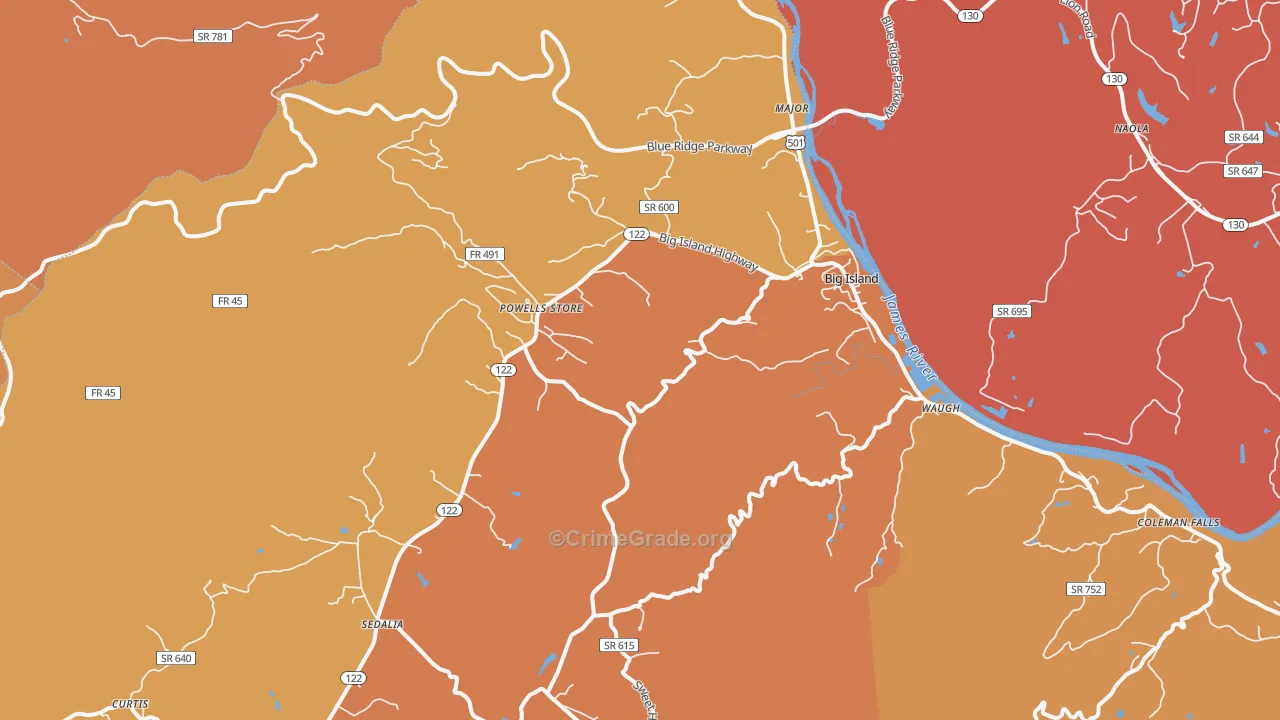 Big Island, VA Map of Arson Rates