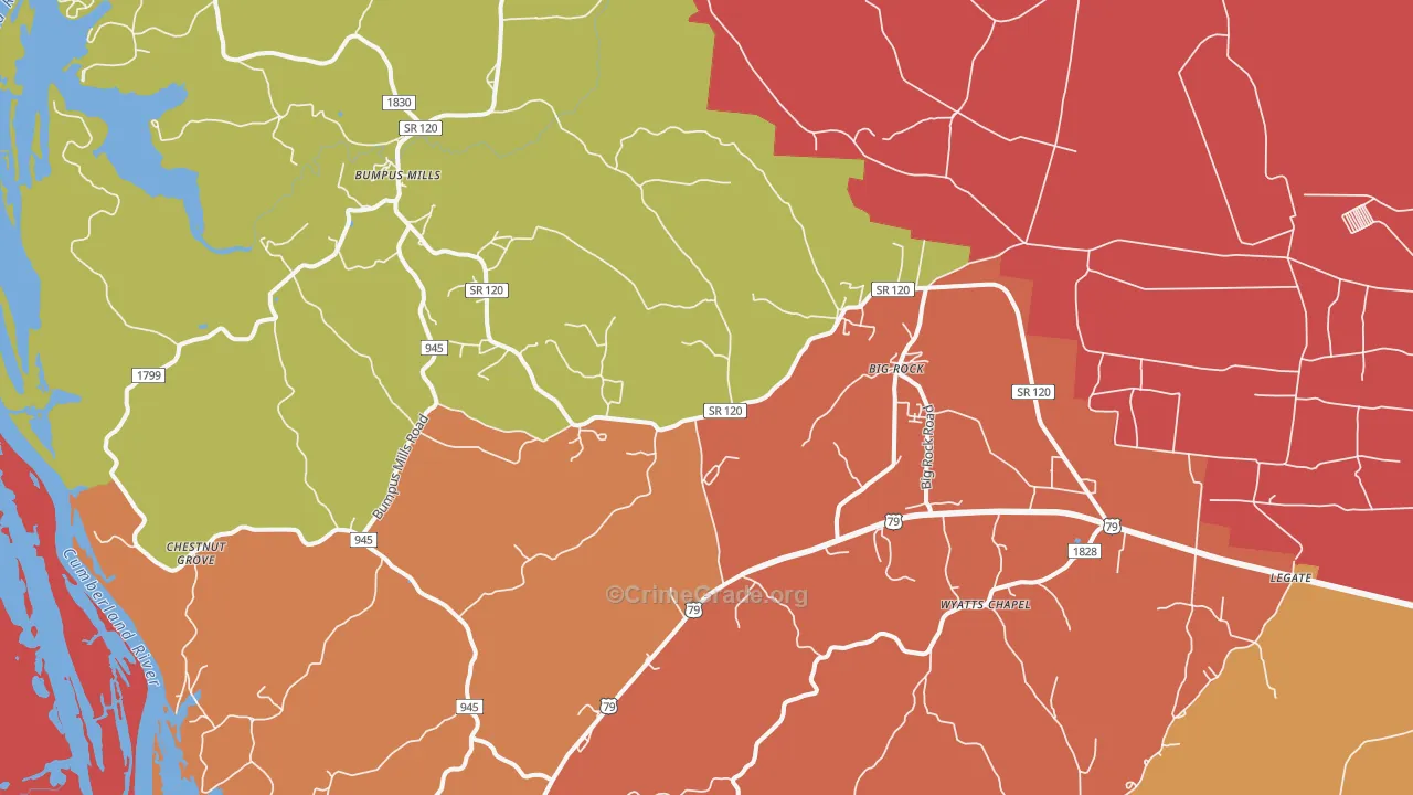 Big Rock, TN Map of Arson Rates