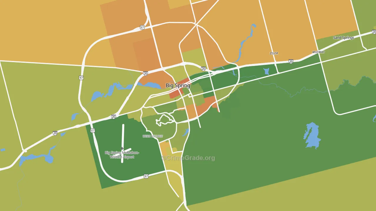 Big Spring, TX Map of Arson Rates