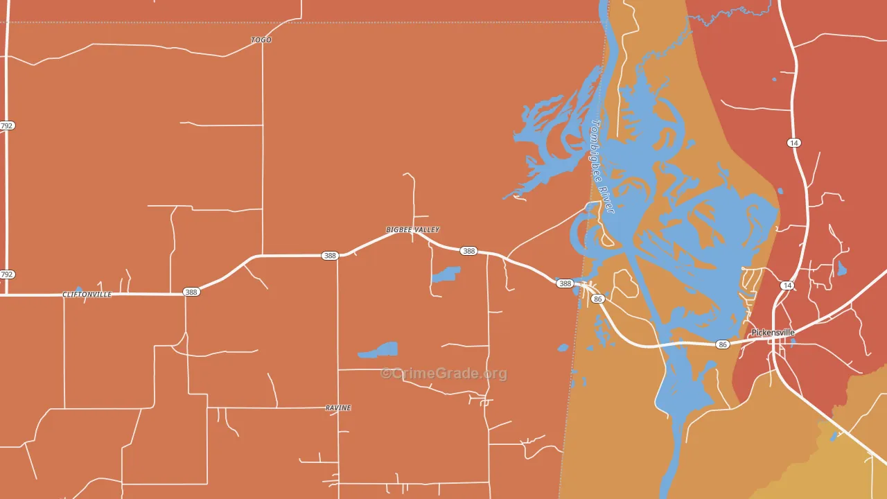 Bigbee Valley, MS Map of Arson Rates