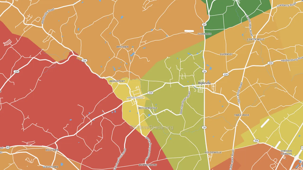 Biglerville, PA Map of Arson Rates